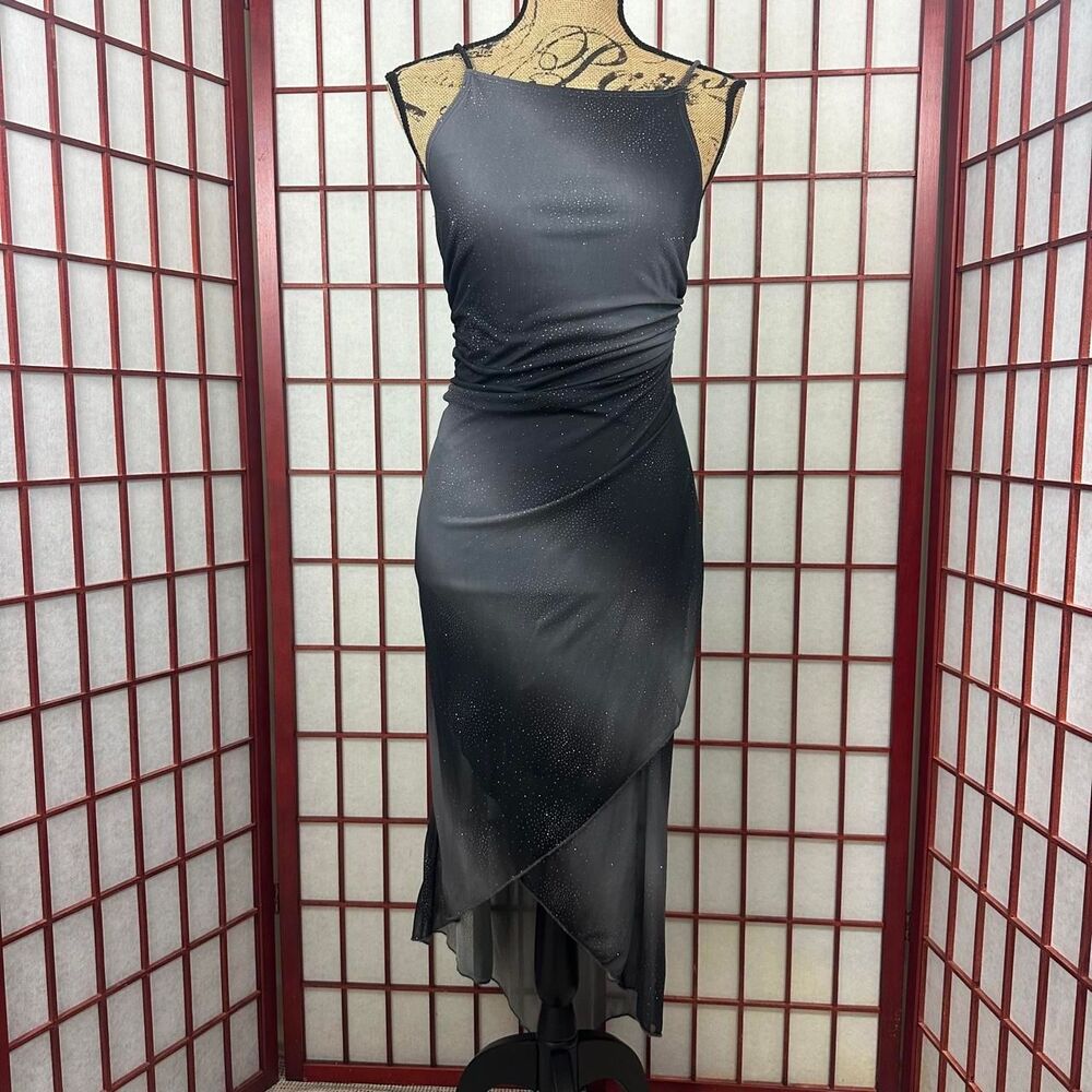 Y2K Vintage Taboo Grey Ombré Sparkle High Neck Cocktail Dress